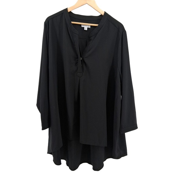 Susan Graver Black Button Hi-Low Tunic Top Plus Size 3XP Liquid Knit Officecore - Picture 1 of 11